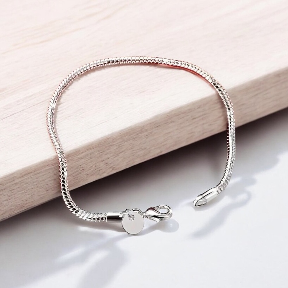 925 Sterling Silver Bracelet, 3mm Snake Chain , Minimalist ,Shiny Silver Finish
